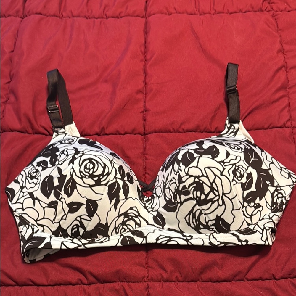 Floral Black and light blue Bra